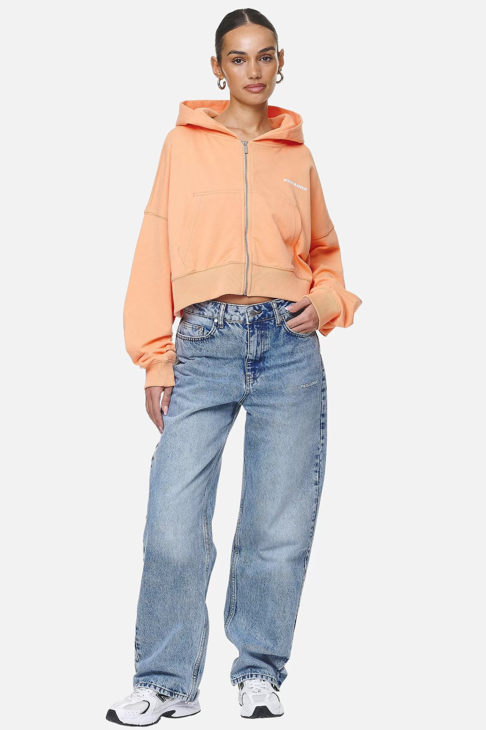 Discount Pegador Marla Cropped Zip Hoodie Washed Apricot White Gum