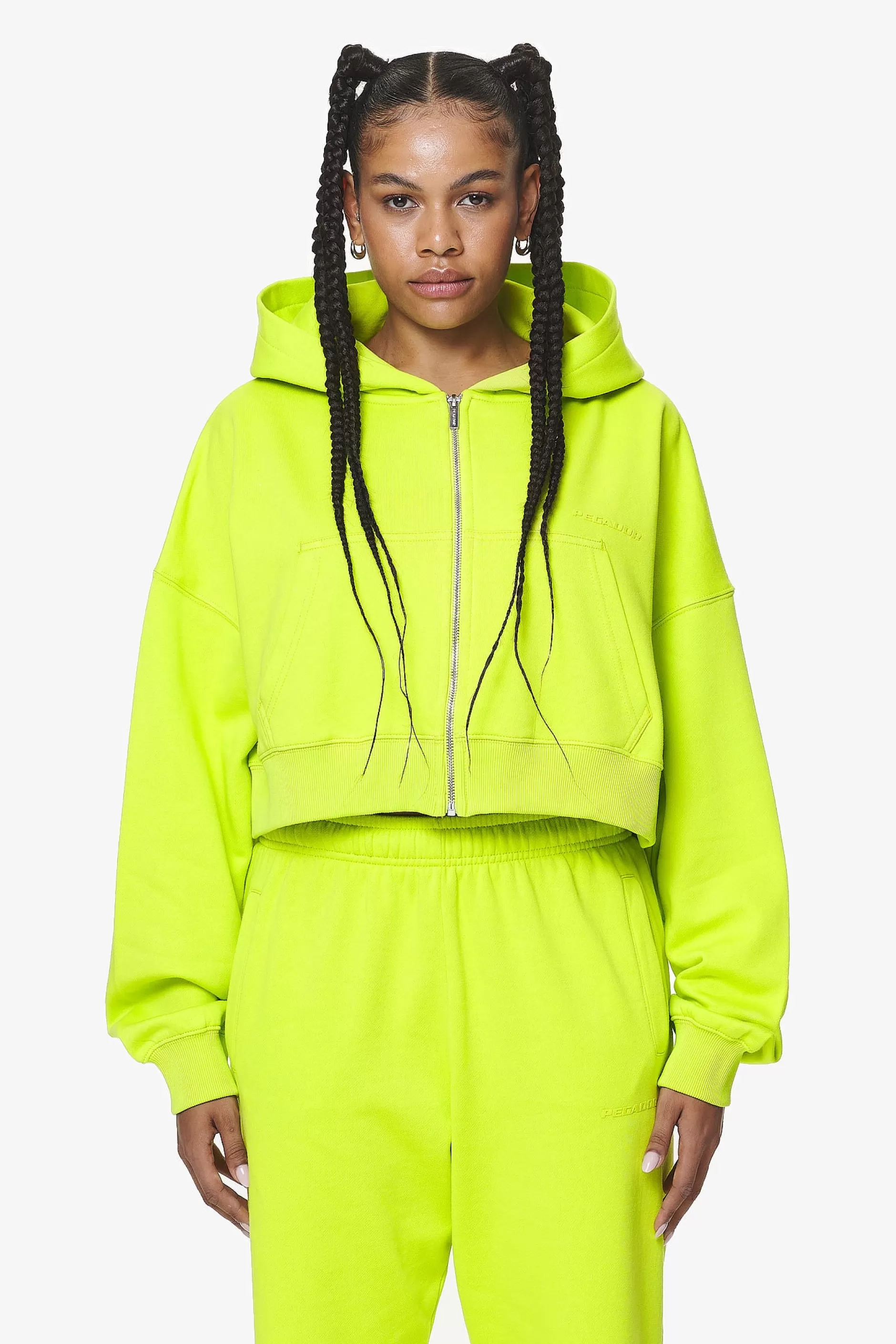 Fashion Pegador Marla Cropped Zip Hoodie Washed Lime Yellow Gum