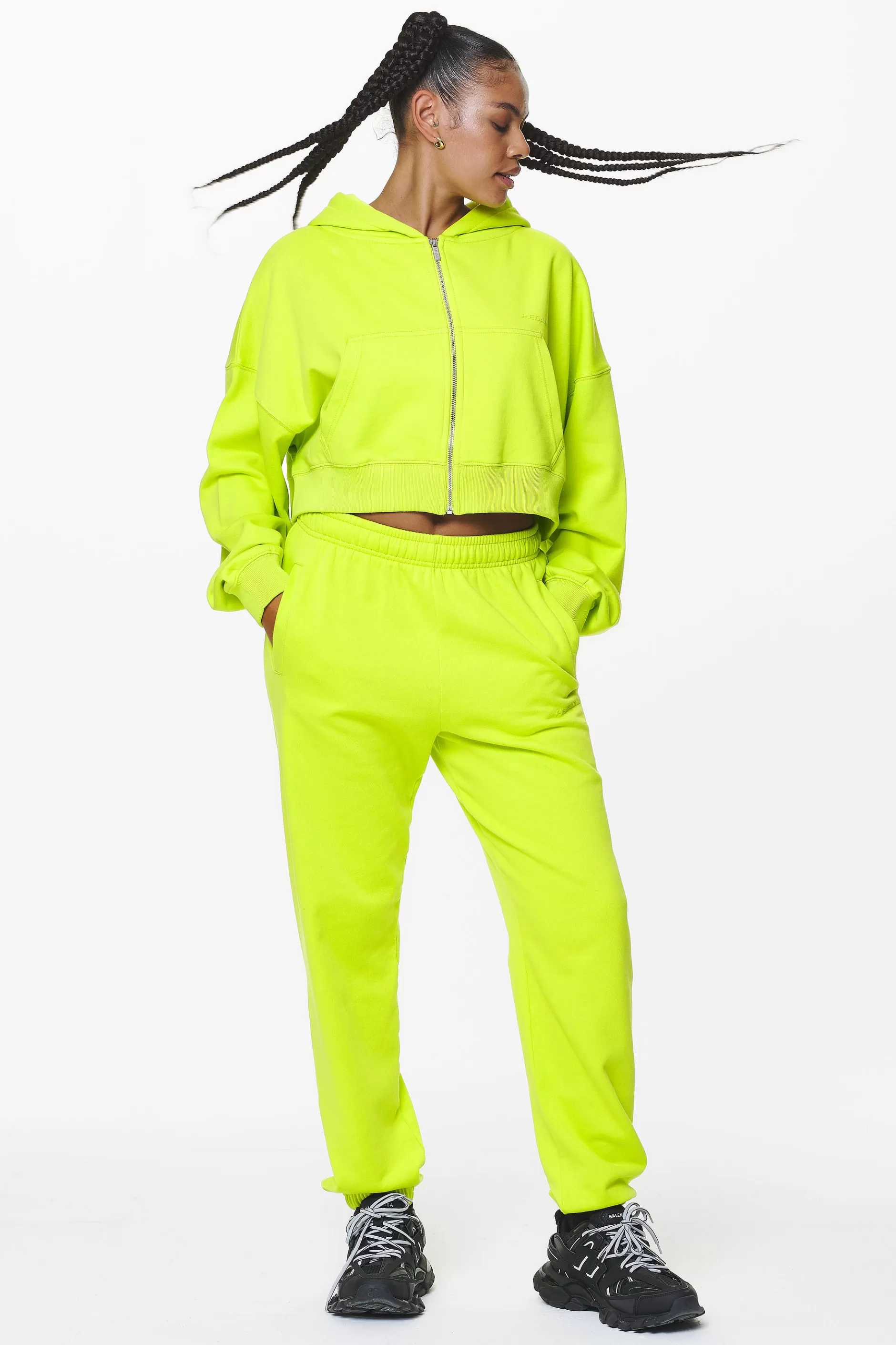 Fashion Pegador Marla Cropped Zip Hoodie Washed Lime Yellow Gum