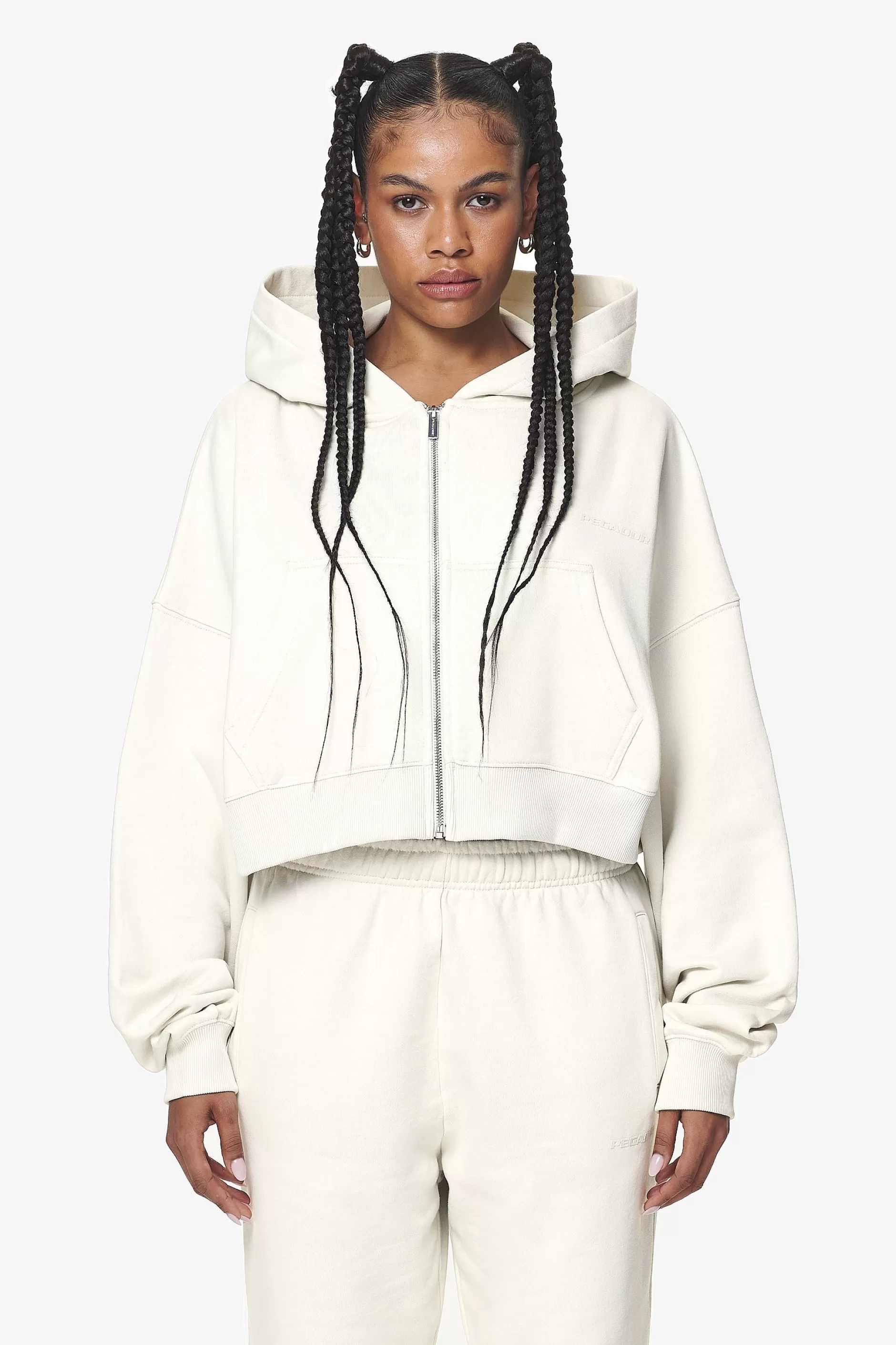 Discount Pegador Marla Cropped Zip Hoodie Washed Salty Cream Gum