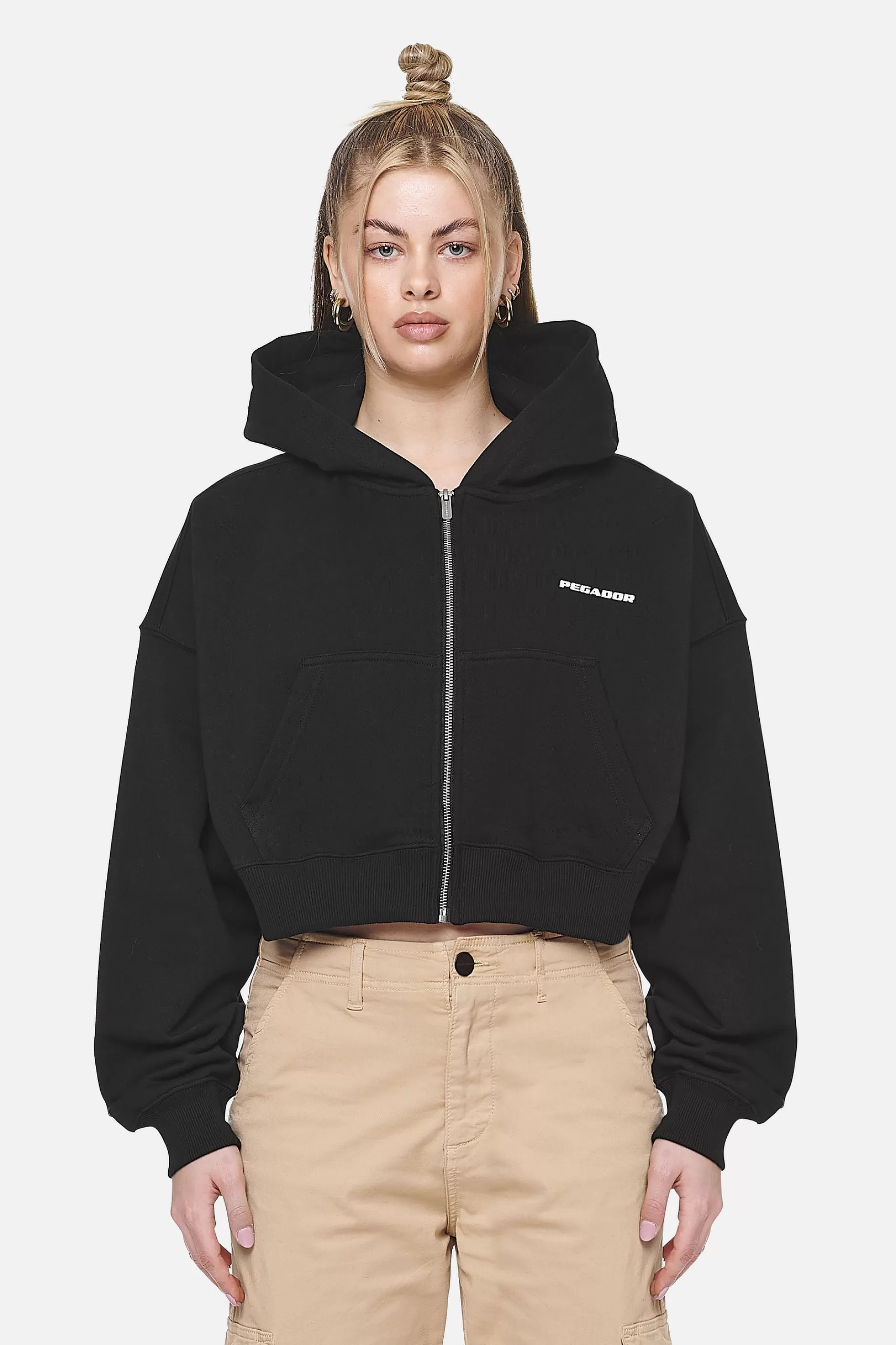 Best Pegador Marla Cropped Zip Hoodie  Black White Gum