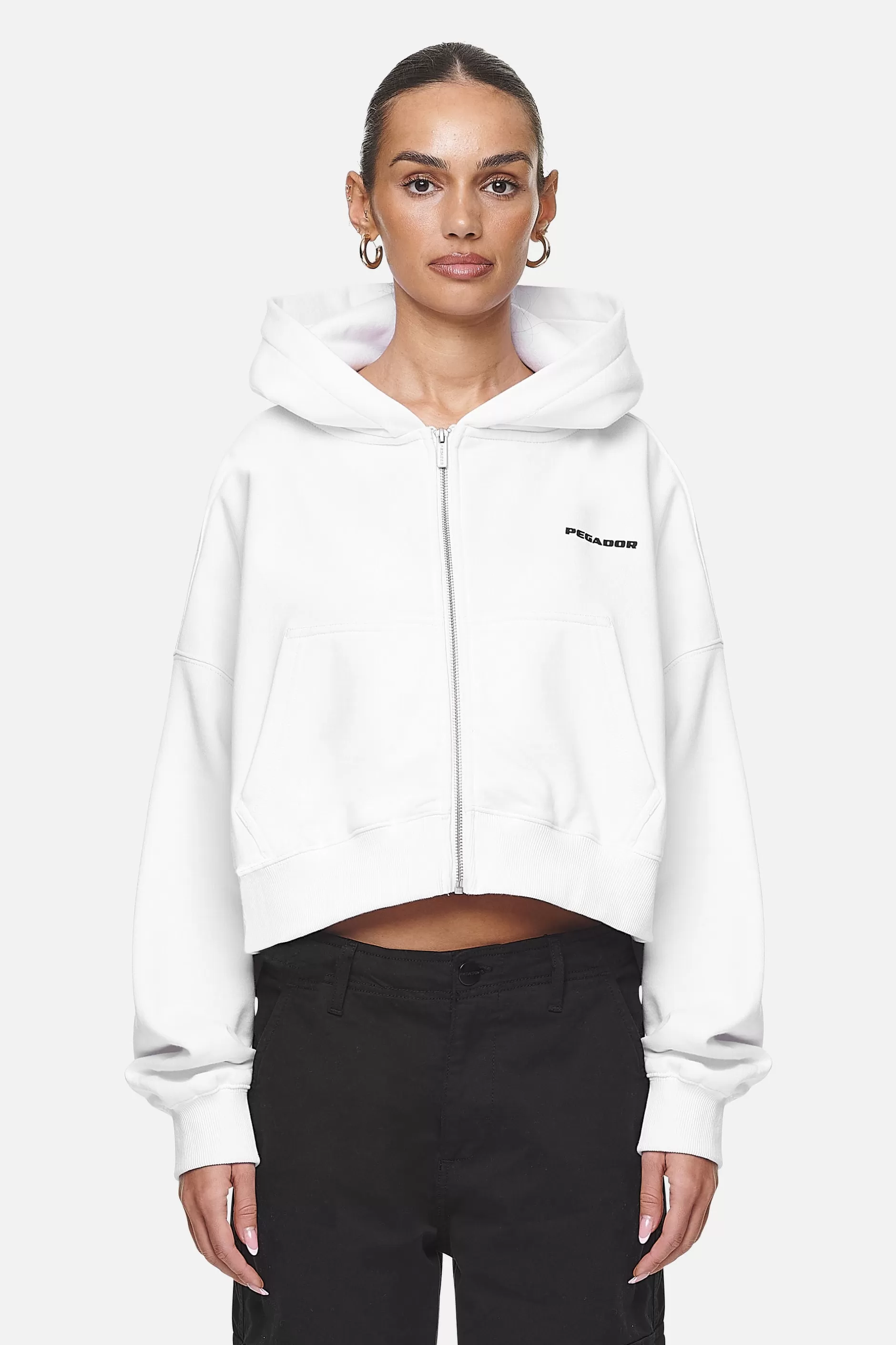 Store Pegador Marla Cropped Zip Hoodie  White Black Gum