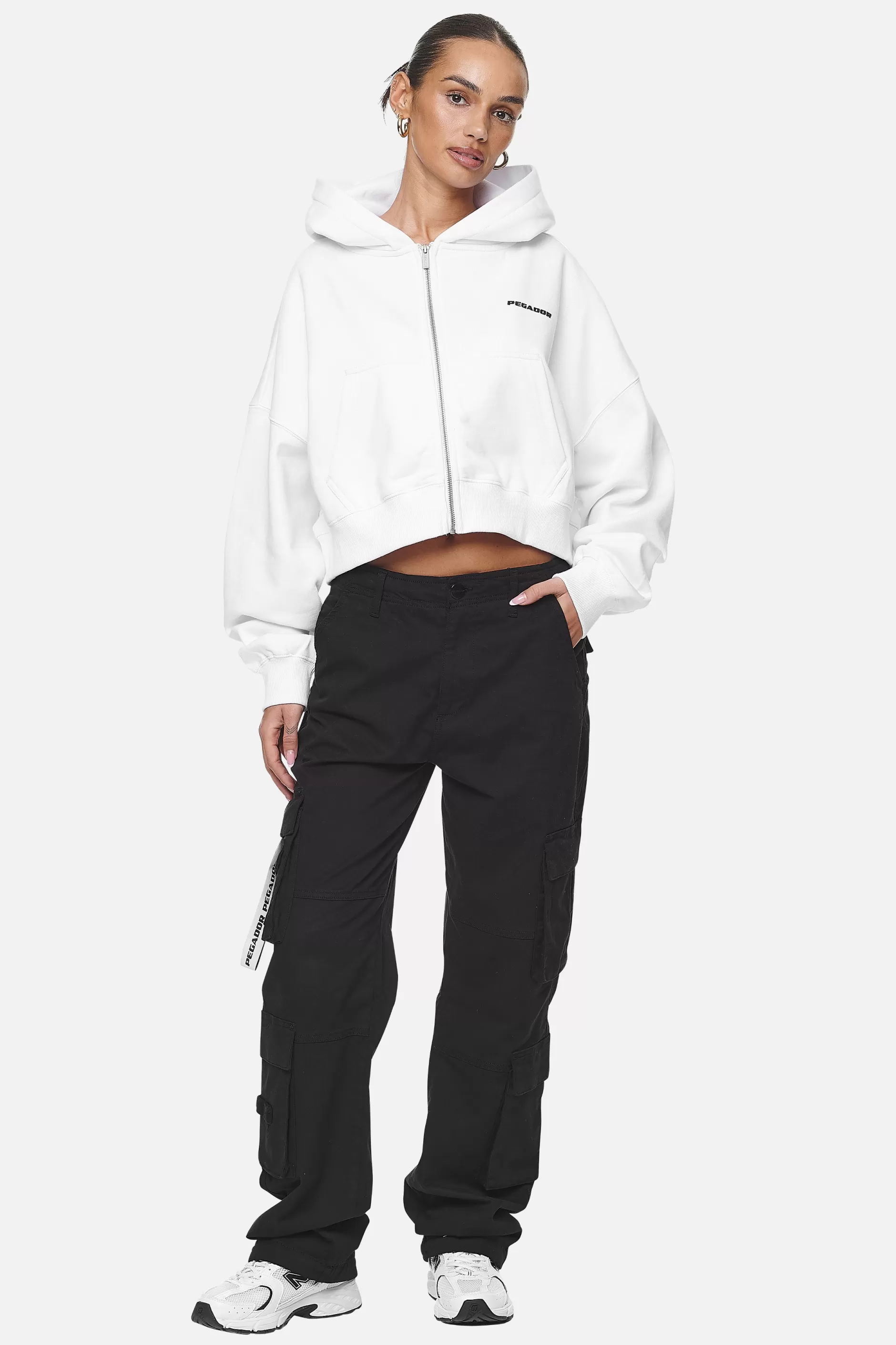 Store Pegador Marla Cropped Zip Hoodie  White Black Gum