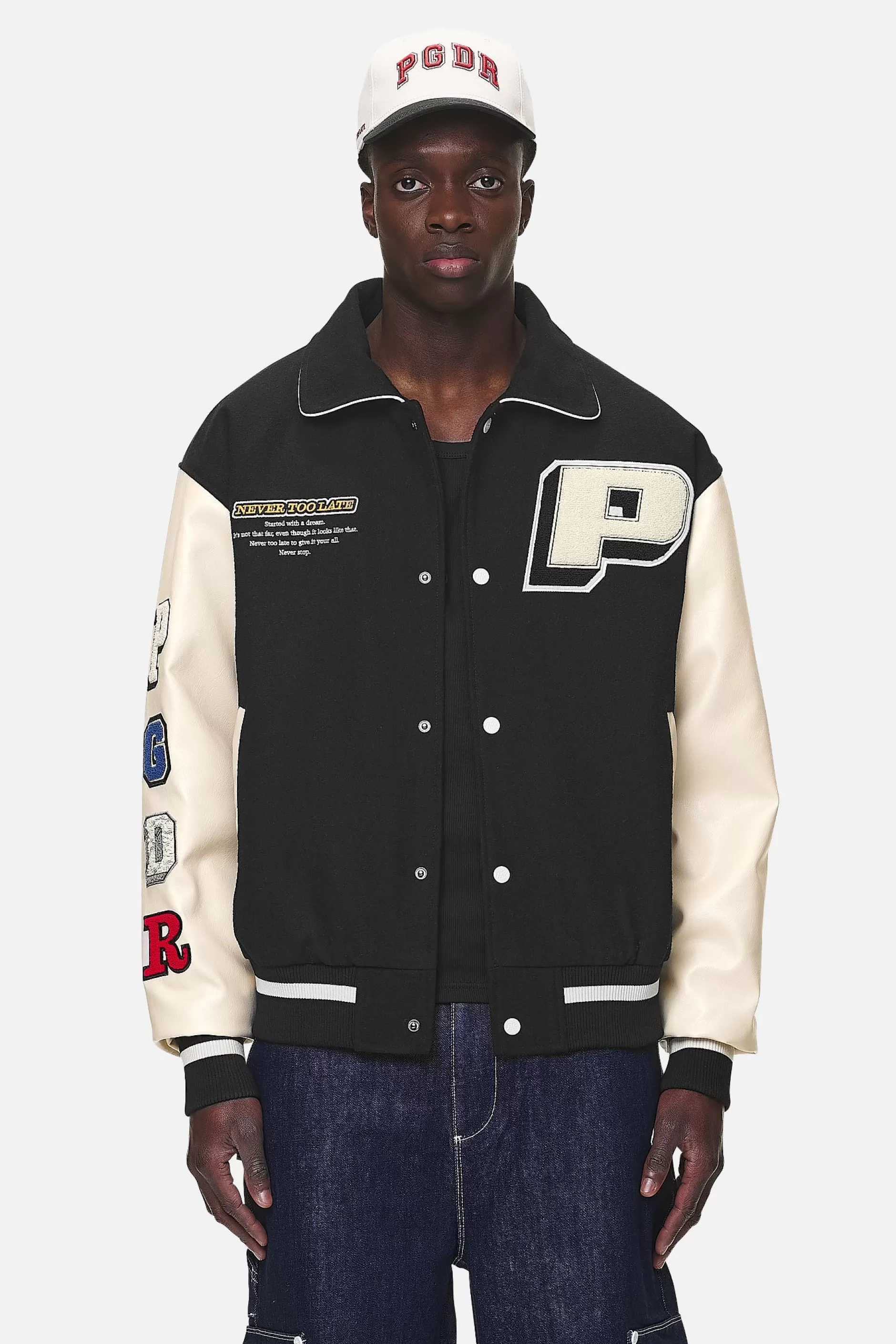 Sale Pegador Oris Varsity Jacket Black Cream