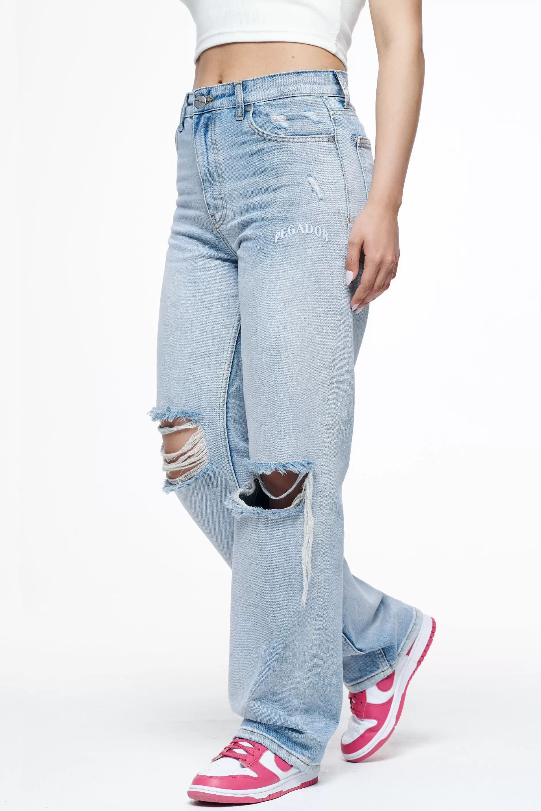 Hot Pegador Soliera Distressed Wide Jeans Light Blue