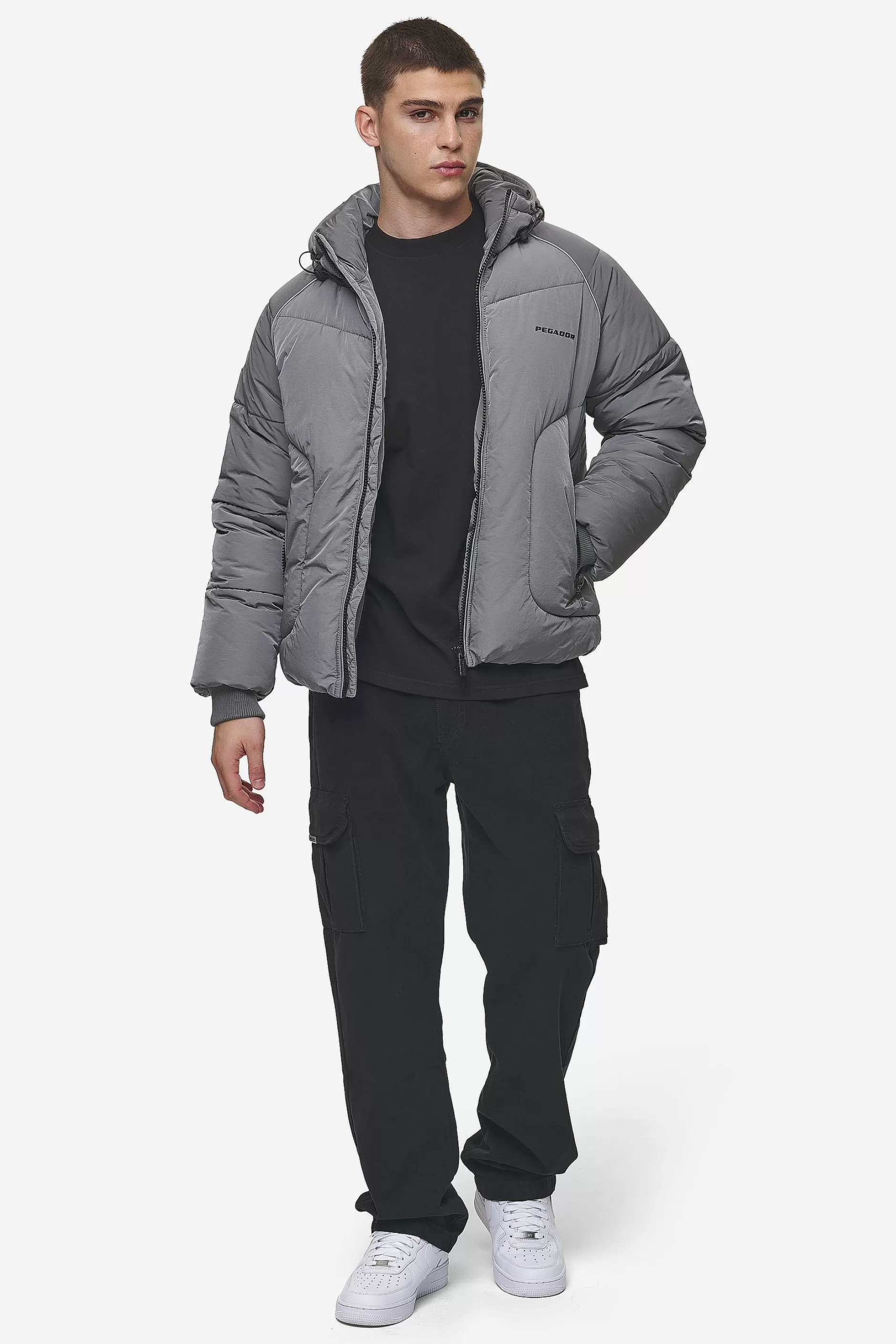 Shop Pegador Toby Crushed Raglan Puffer Jacket Anthracite