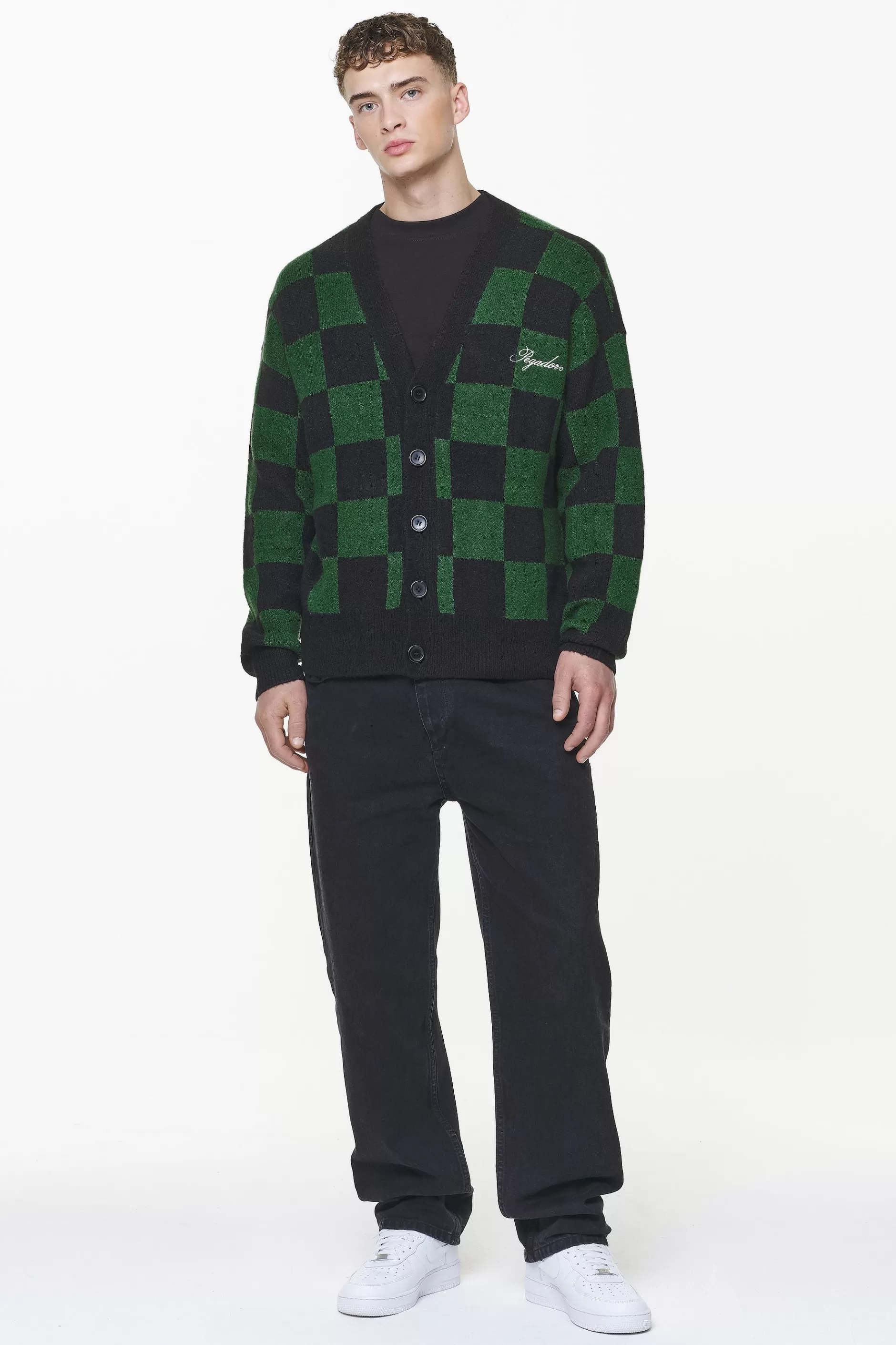 Best Pegador Todd Checkered Knit Cardigan Onyx Black British Green