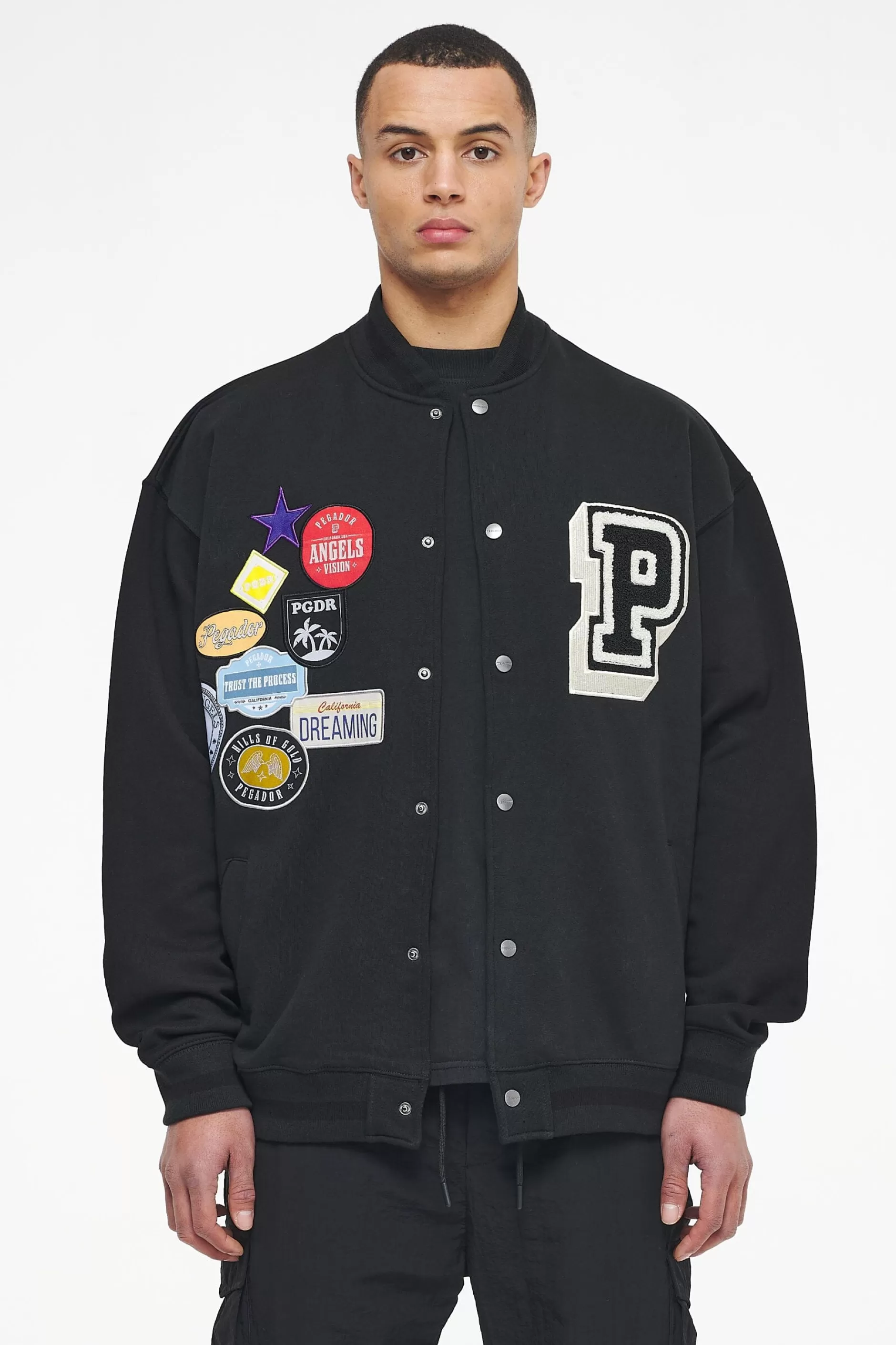 New Pegador Whitney Varsity Jacket Washed Black Ink Black