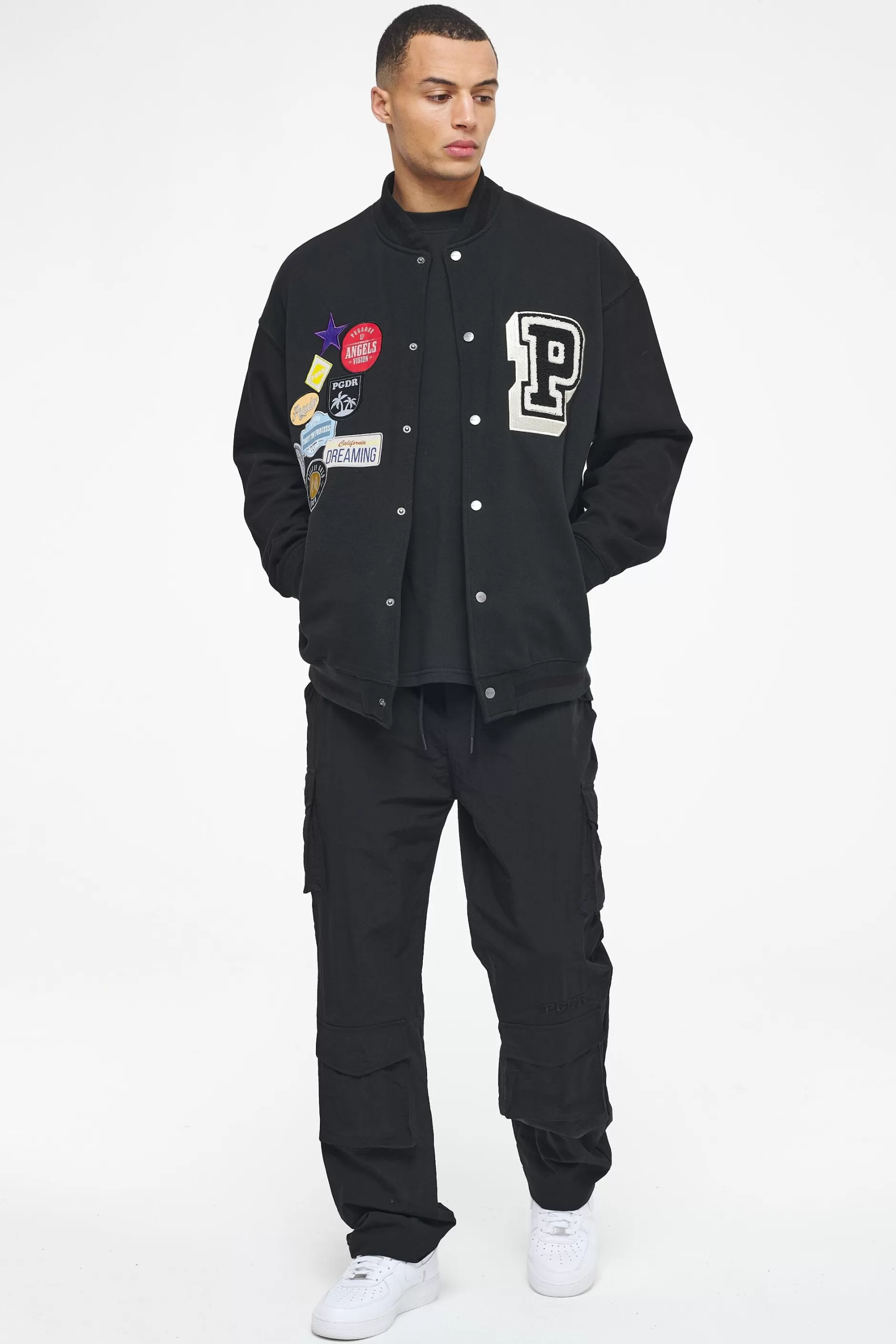 New Pegador Whitney Varsity Jacket Washed Black Ink Black