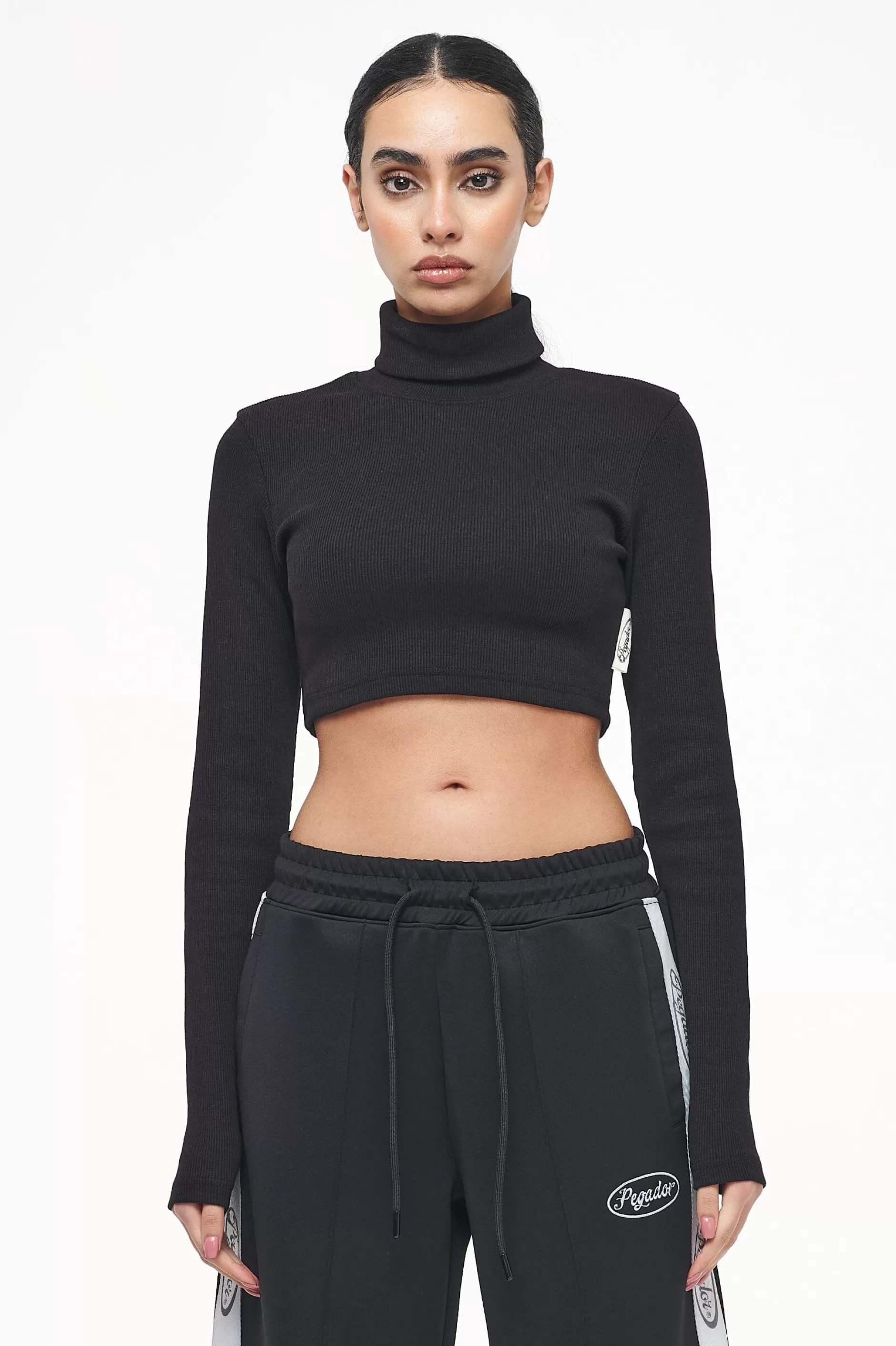 Outlet Pegador Zito Rib Cropped Turtleneck Longsleeve Black